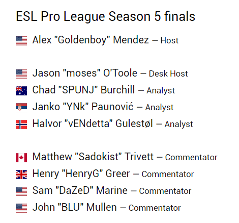 ESL宣布ESL Pro League解说阵容