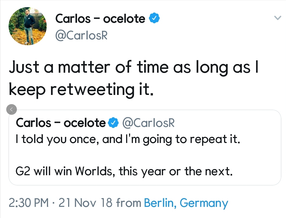 G2老板Ocelote：G2早晚会赢下世界冠军 只要...