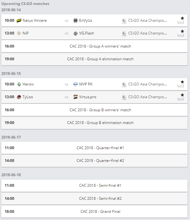 CAC首轮对阵出炉：天禄迎战VP，VG.Flash面对NIP