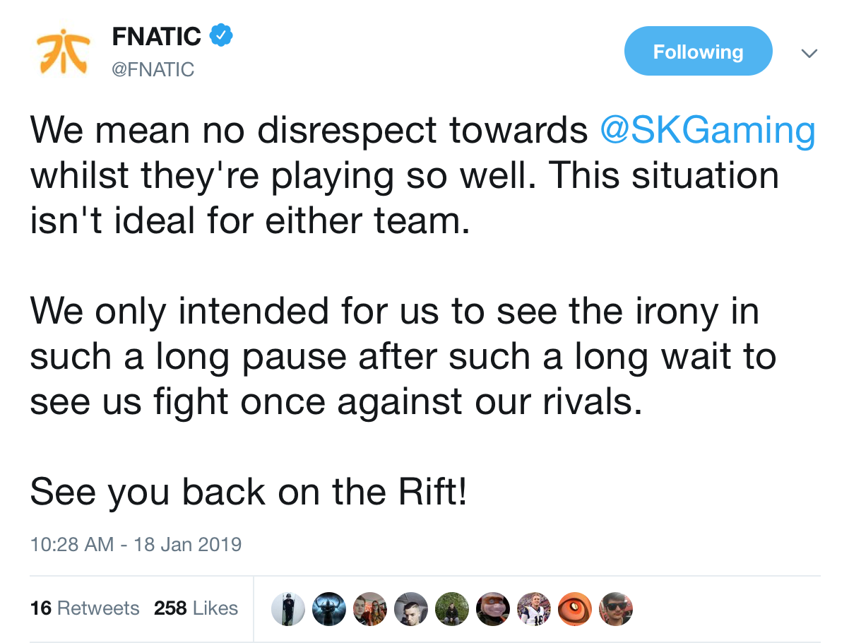 LEC揭幕战重赛引发争议 SK Gaming战胜Fnatic拿下首胜