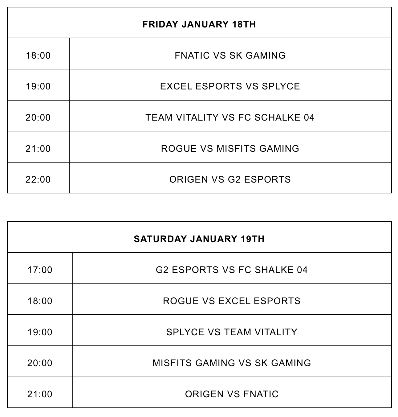 LEC首周赛程公布：1月18日揭幕战 Fnatic对阵SK Gaming