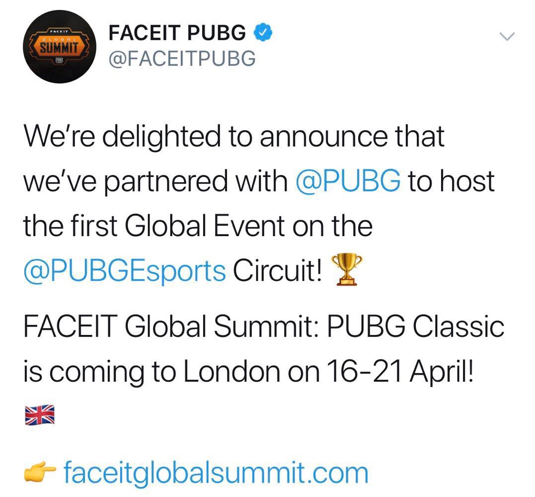 知名游戏平台FACEIT将举办第一届PUBG全球巡回赛