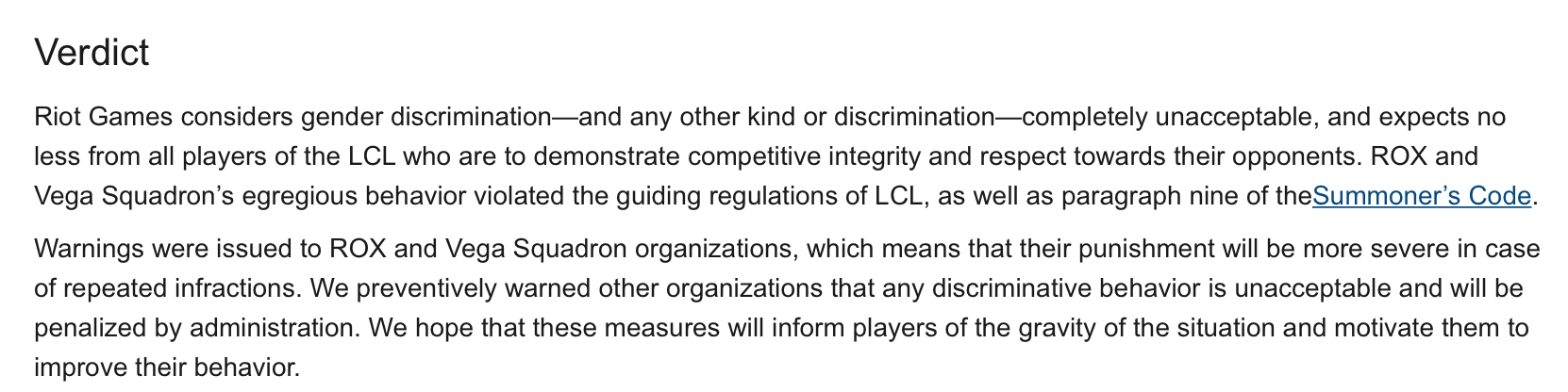 LCL联赛ROX与Vega Squadron战队因违反规定被予以警告