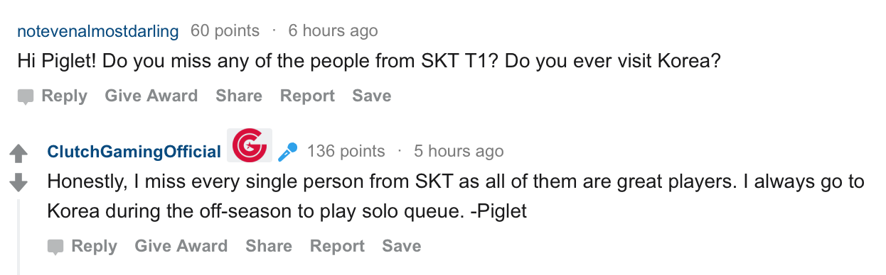Piglet做客reddit问答：最喜欢的英雄是薇恩 想念SKT的每个人