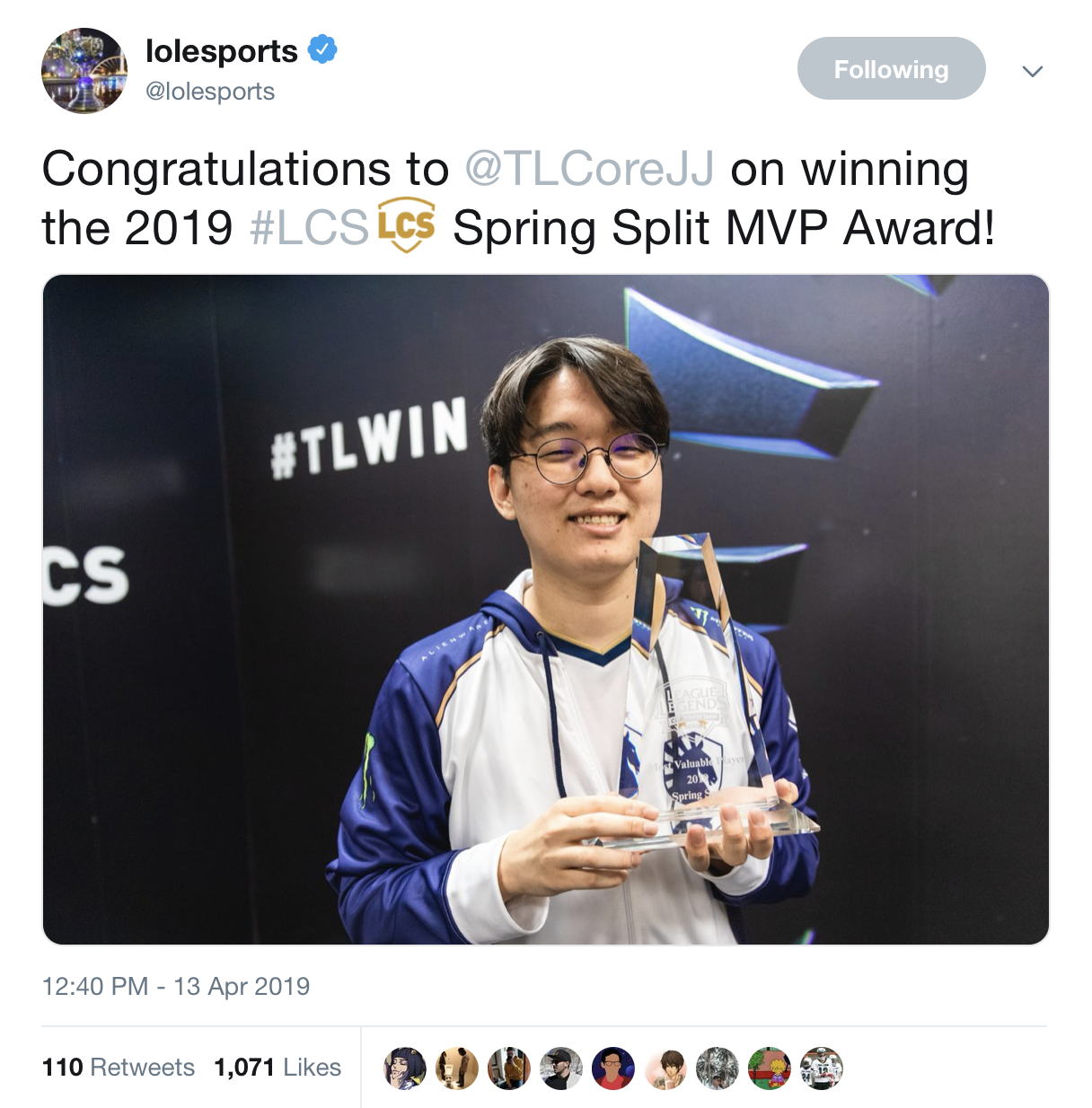 CoreJJ荣获2019年LCS春季赛MVP