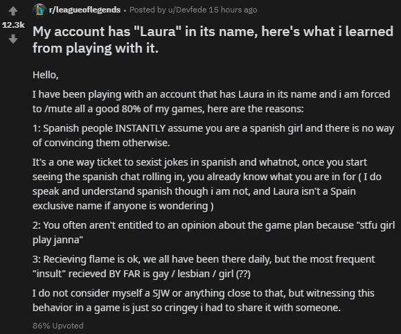Reddit热帖：账号名里有“Laura”玩家的遭遇