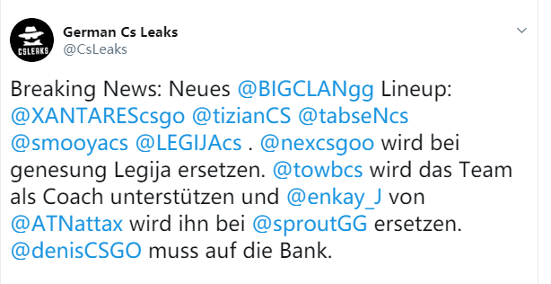 德国CS媒体爆料：BIG将重新任用smooya和LEGIJA