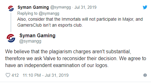 Valve警告Syman更换队标：涉嫌抄袭Immortals