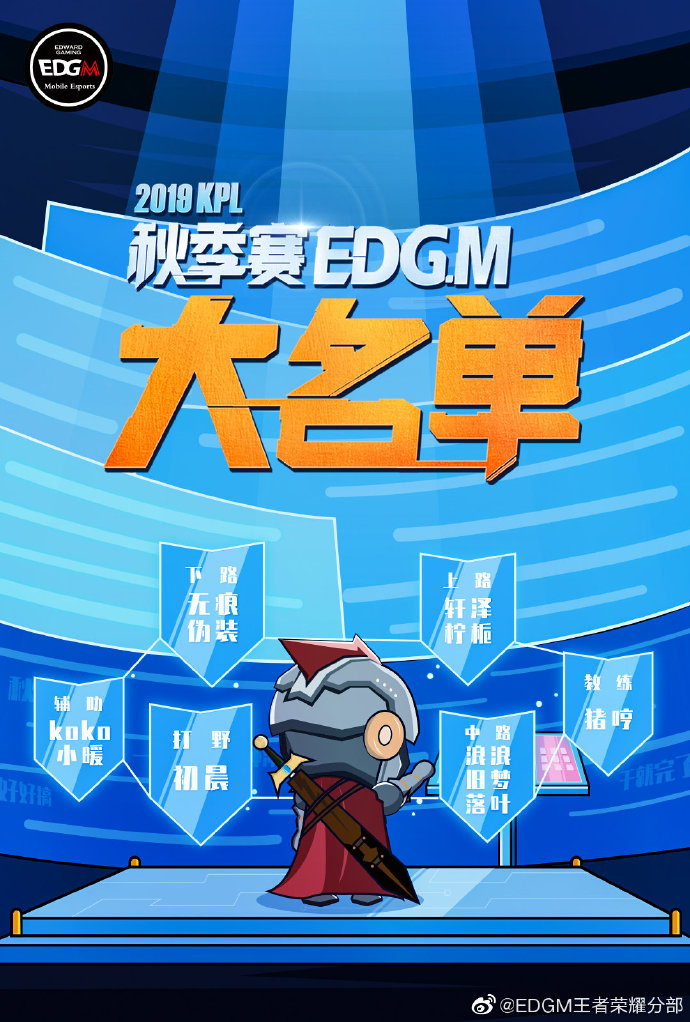 EDGM2019KPL秋季赛出征大名单：骑士团重铸归来