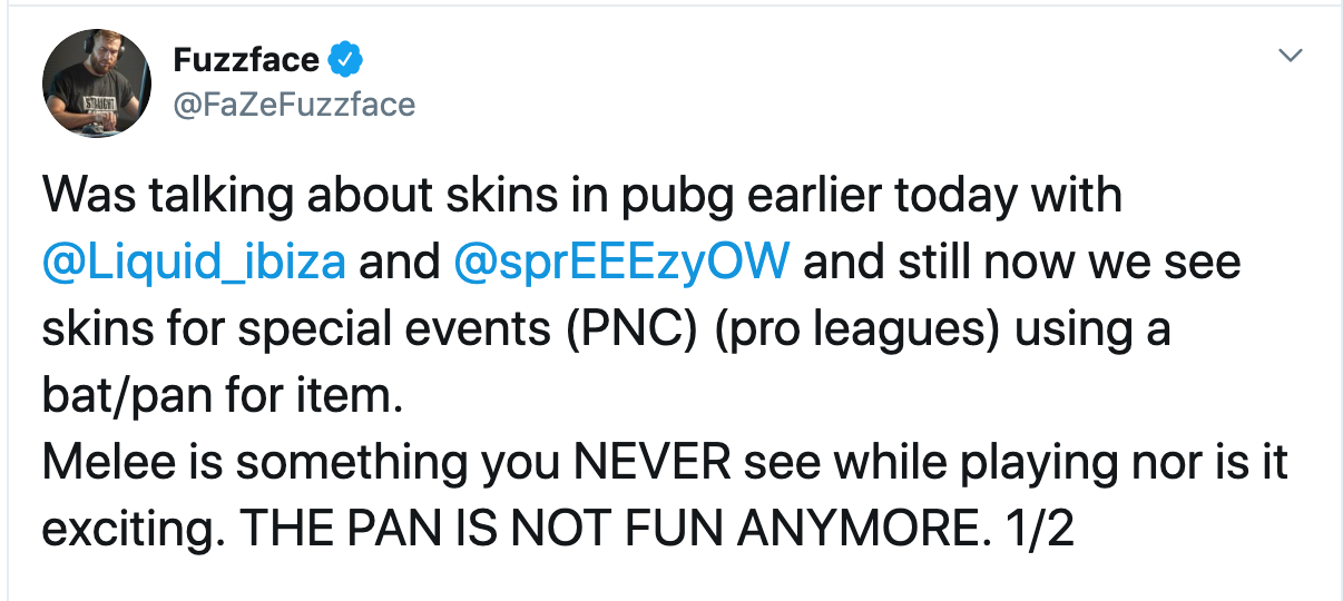 Fuzzface：PUBG需要更为好看的大赛专属纪念饰品