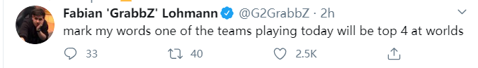 G2教练：今天打比赛的队伍必有一个进入四强