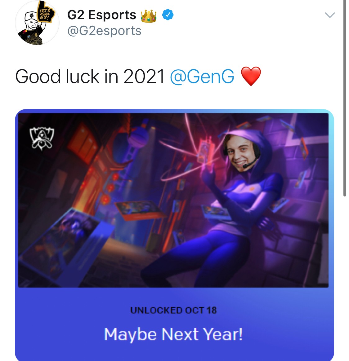 G2官推再整活：GEN，2021好运