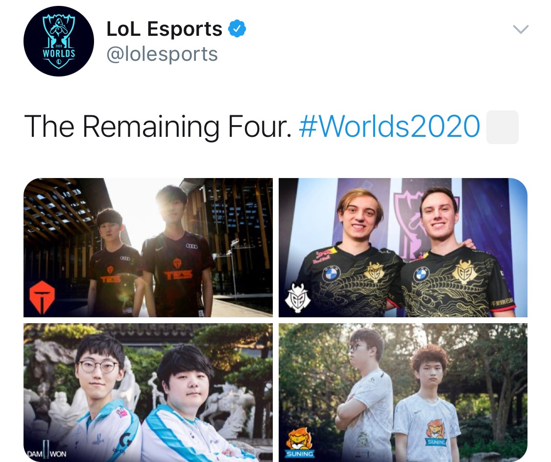 LoL Esports官推更新：四强