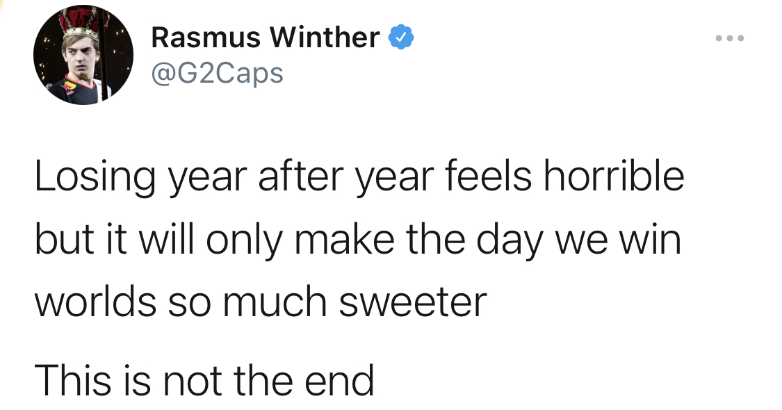 Caps更推：失败很可怕，但这会让我们在赢得世界冠军那天更幸福