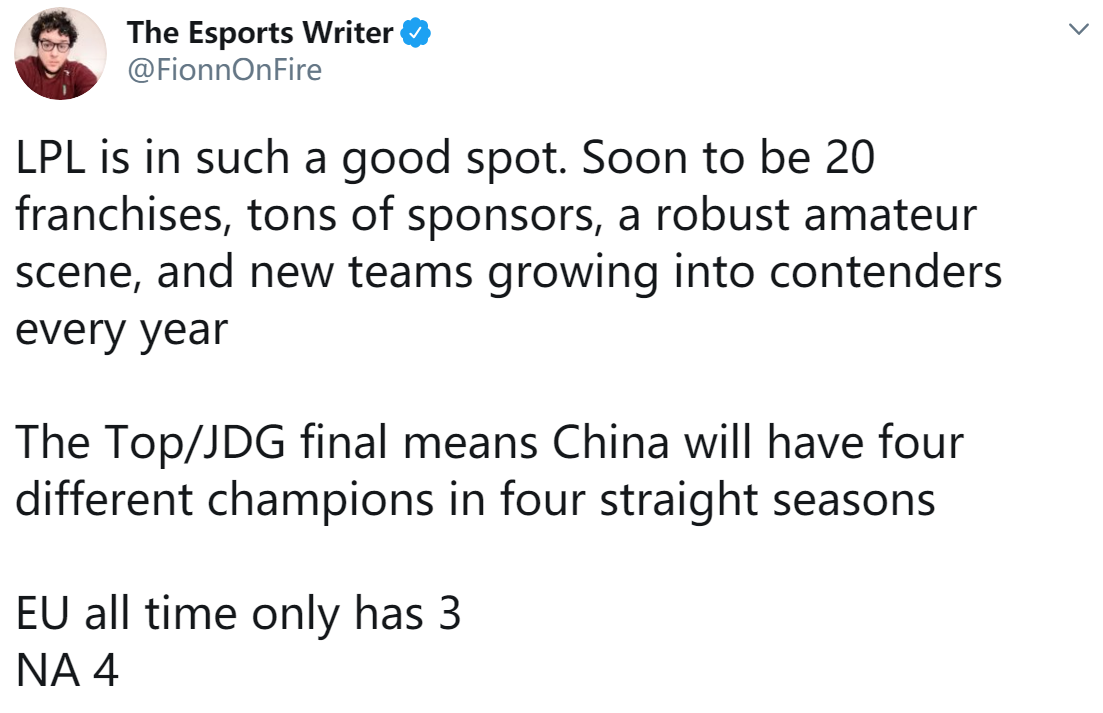 ESPN记者Fionn：LPL前途一片大好！