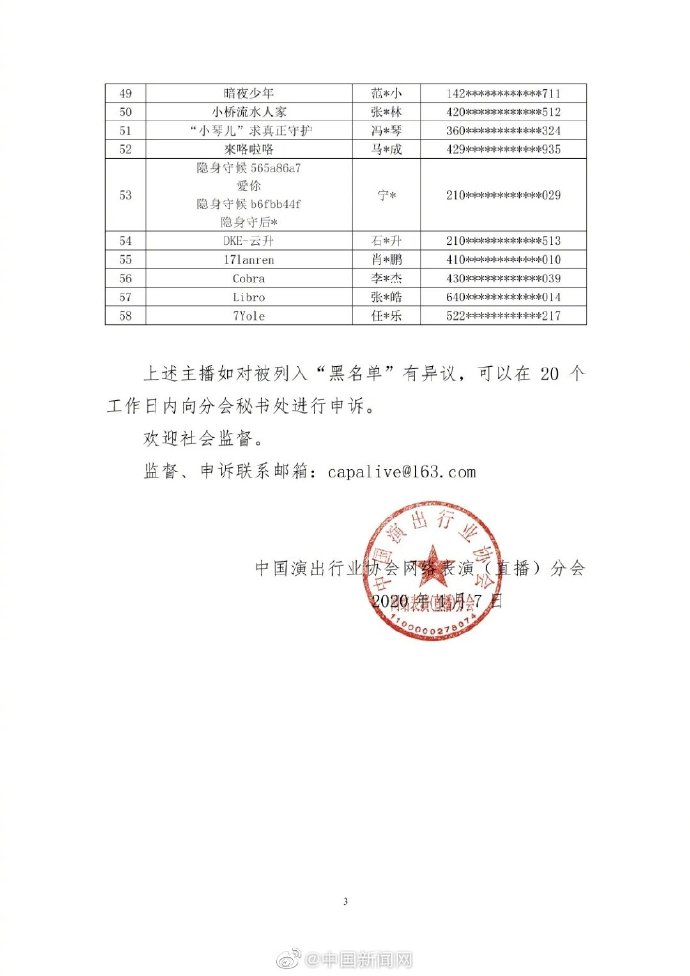 中国演出行业协会公布第五批主播黑名单：4名PUBG职业选手受到封禁