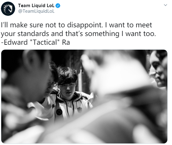 TL下路选手Tactical：新赛季 我会确保不让人们失望