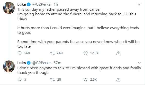 Perkz更推：父亲去世，希望大家多陪陪父母