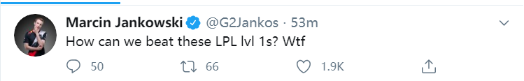 Jankos发推：我们怎么和LPL打一级团？