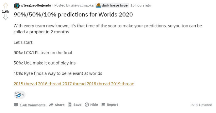 [Reddit热议] 世界赛可能性预测：90% G2被LPL队伍零封