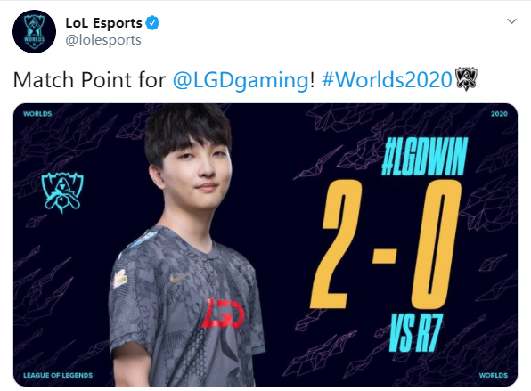 ​LoL Esports官推：  LGD拿到赛点！！