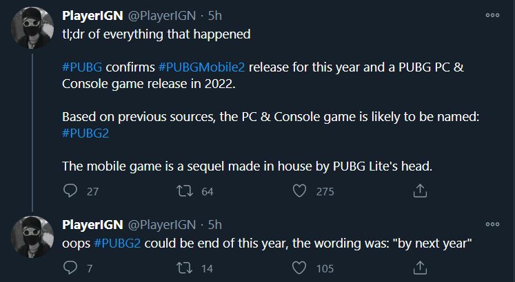 PlayerIGN：官方或将于明年之前推出PUBG2
