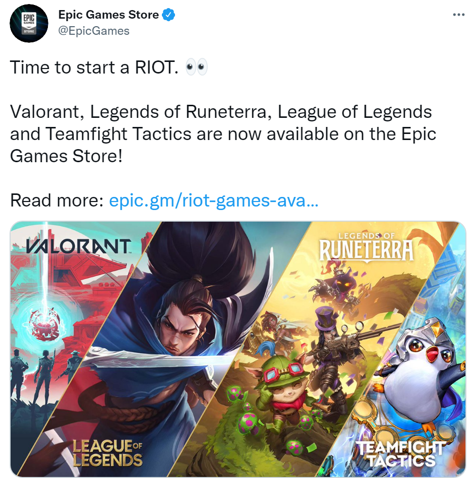 英雄联盟等Riot游戏正式上线Epic游戏商城