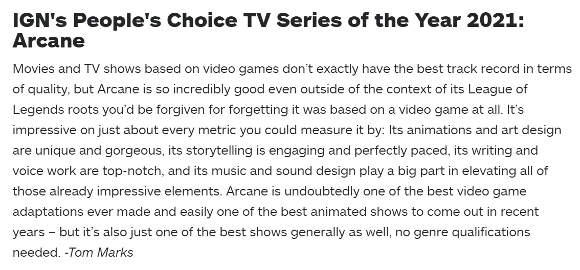 《双城之战》获IGN 2021年度人气剧集奖