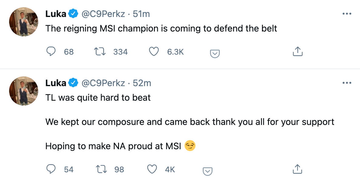 [赛后推特] 阿P前来卫冕MSI 让NA为之自豪