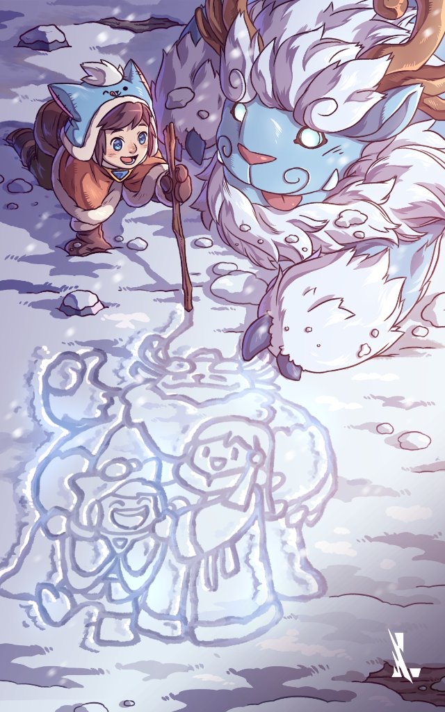 英雄联盟手游官推发布努努和雪人插画