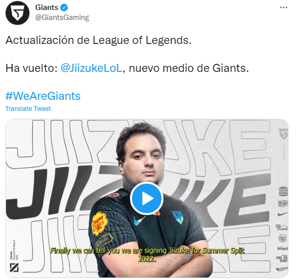 Giants Gaming官宣：中单选手Jiizuke加入