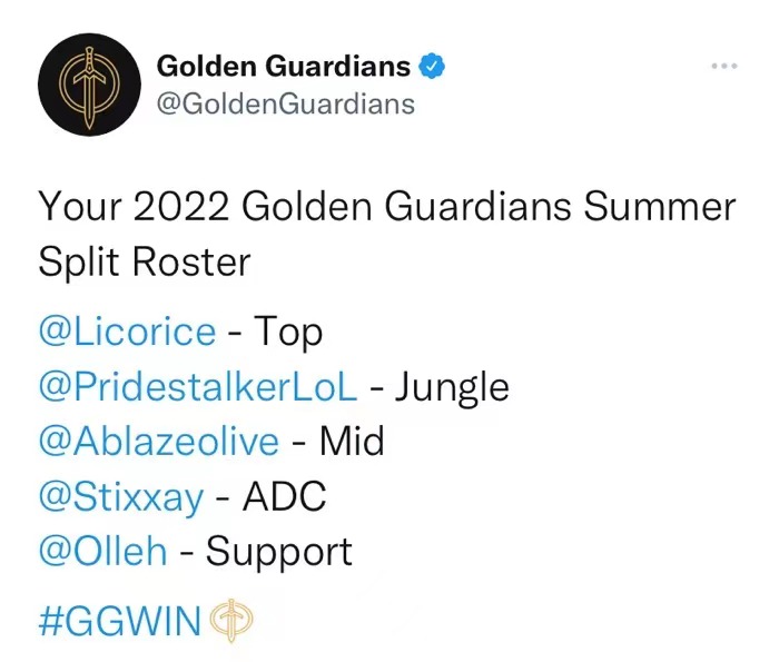 GGS战队官宣：2022LCS夏季赛首发名单