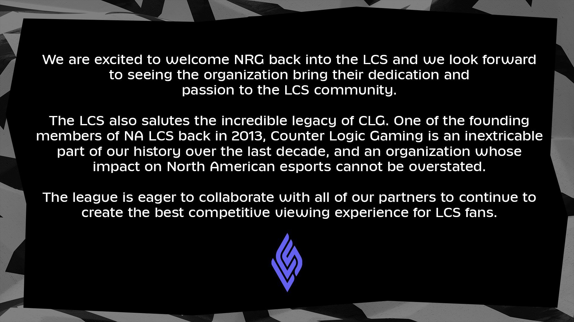 LCS官宣 北美NRG俱乐部回归LCS并正式收购CLG