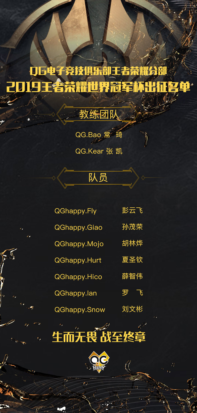 QGhappy公布2019世界冠军杯出征名单：Bao担任教练