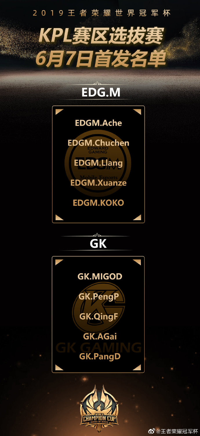 世冠KPL赛区选拔赛首发名单：EDG.M vs GK 无痕不在首发阵容