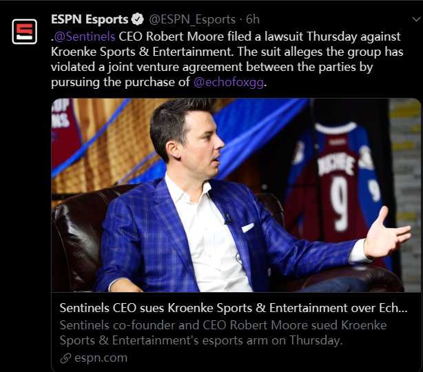 ESPN爆料：阿森纳老板收购Echo Fox战队遭遇变数