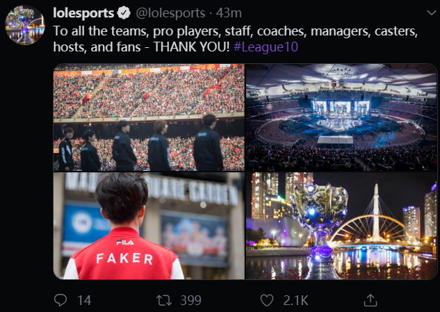 LOLesports官推：十年走来 谢谢大家一路陪伴