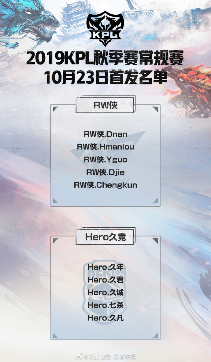 KPL23日首发名单：Hero首发久诚、七杀 EDG.M首发小暖