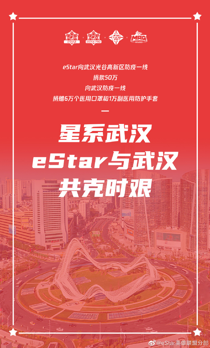 电竞正能量：eStar电子竞技俱乐部向武汉疫区捐款50万元