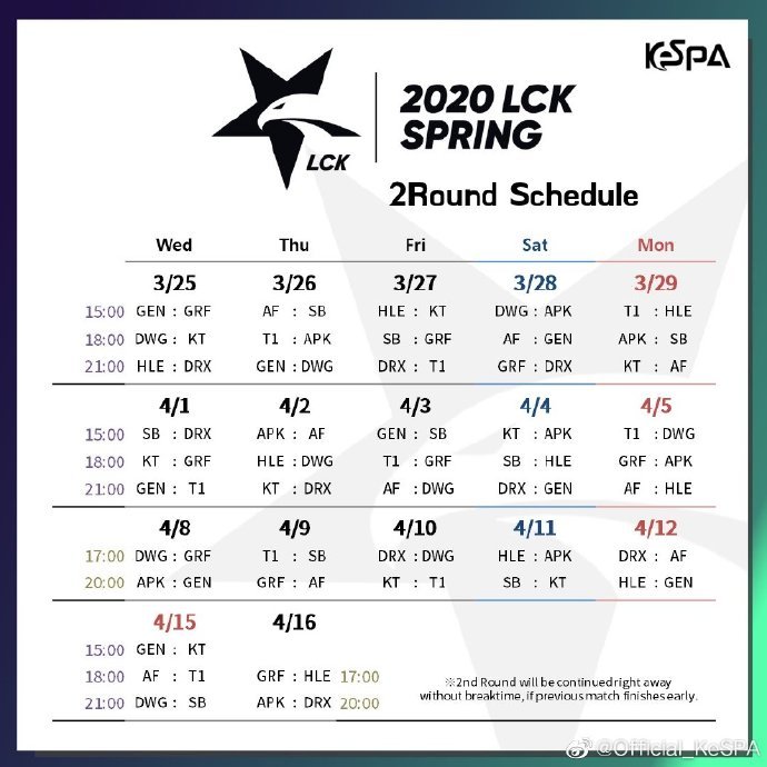 LCK线上赛程公布 3月25日首场GEN vs GRF