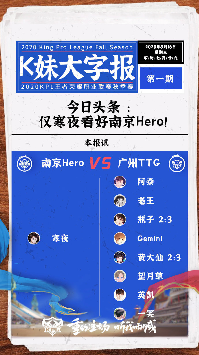 KPL解说预测汇总：寒夜孤军奋战支持Hero 仅有两人支持成都AG