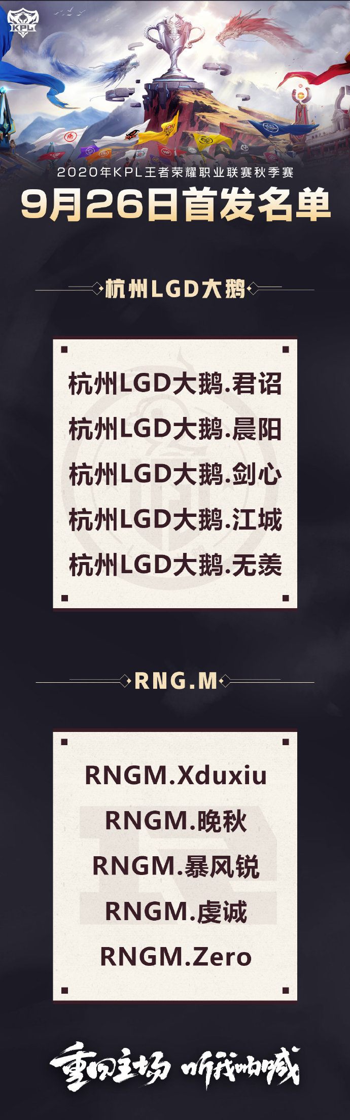 [今日首发] VG与DYG谁能保持连胜 LGD大鹅延续首发迎战RNG.M