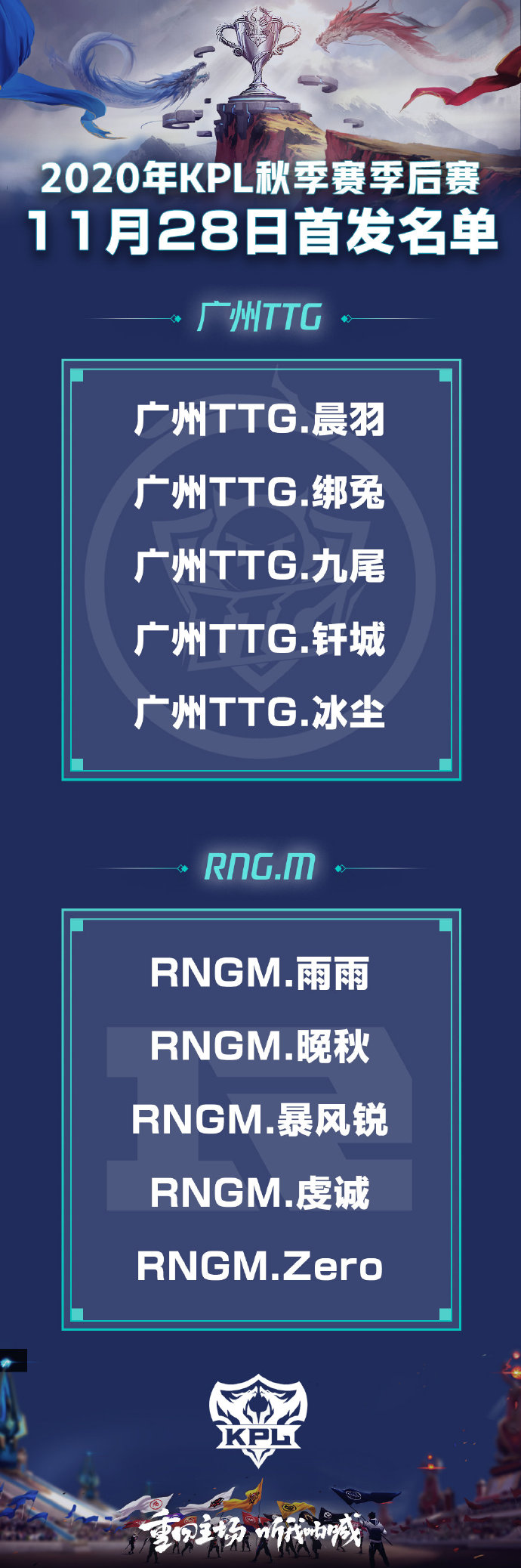 [今日首发] 南京Hero久竞.无畏缺席首发 广州TTG迎战RNG.M