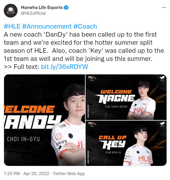HLE官宣：DanDy加入担任教练