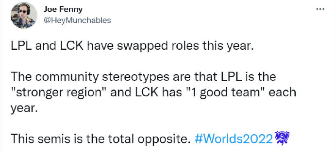 LPL英文流解说发推：LPL和LCK今年角色互换