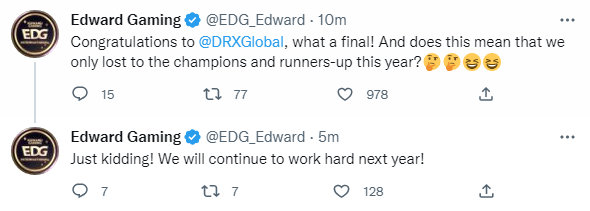 EDG恭喜DRX夺冠