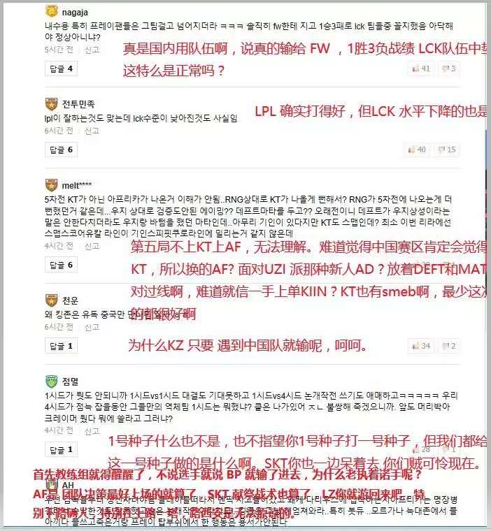 韩国论坛上对洲际赛的评论，有点真实的