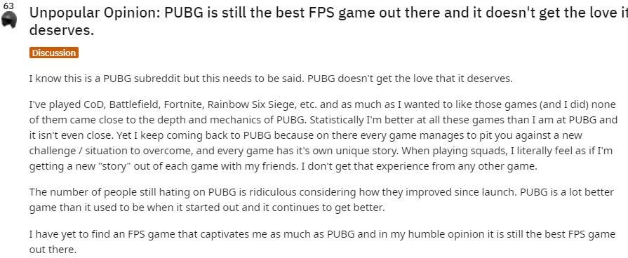 Reddit网友：PUBG仍然是目前最好的FPS游戏