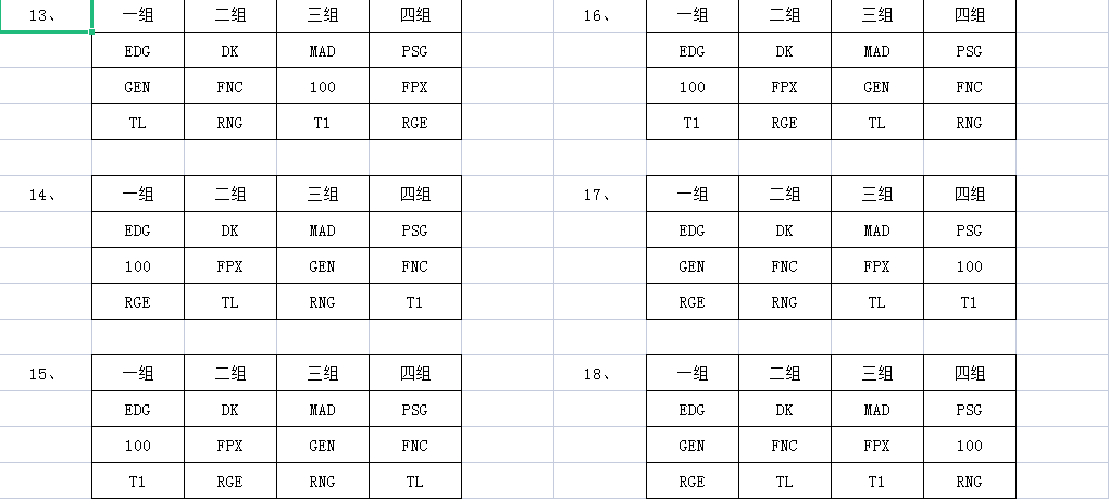 世界赛全部抽签可能，不含入围赛