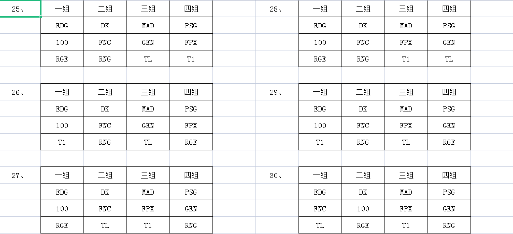 世界赛全部抽签可能，不含入围赛